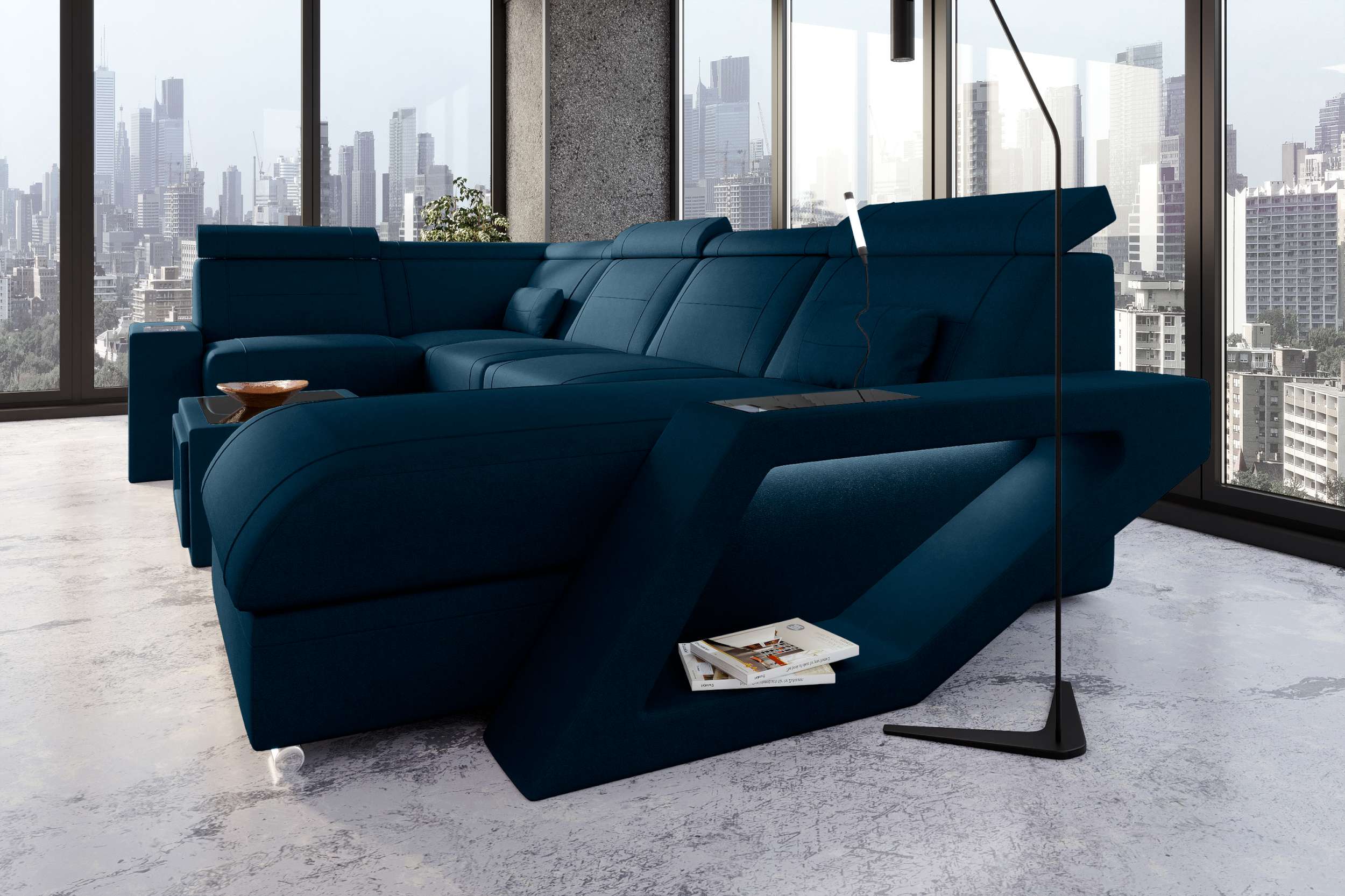 Wohnlandschaft Catania U Form Stoffsofa Blau