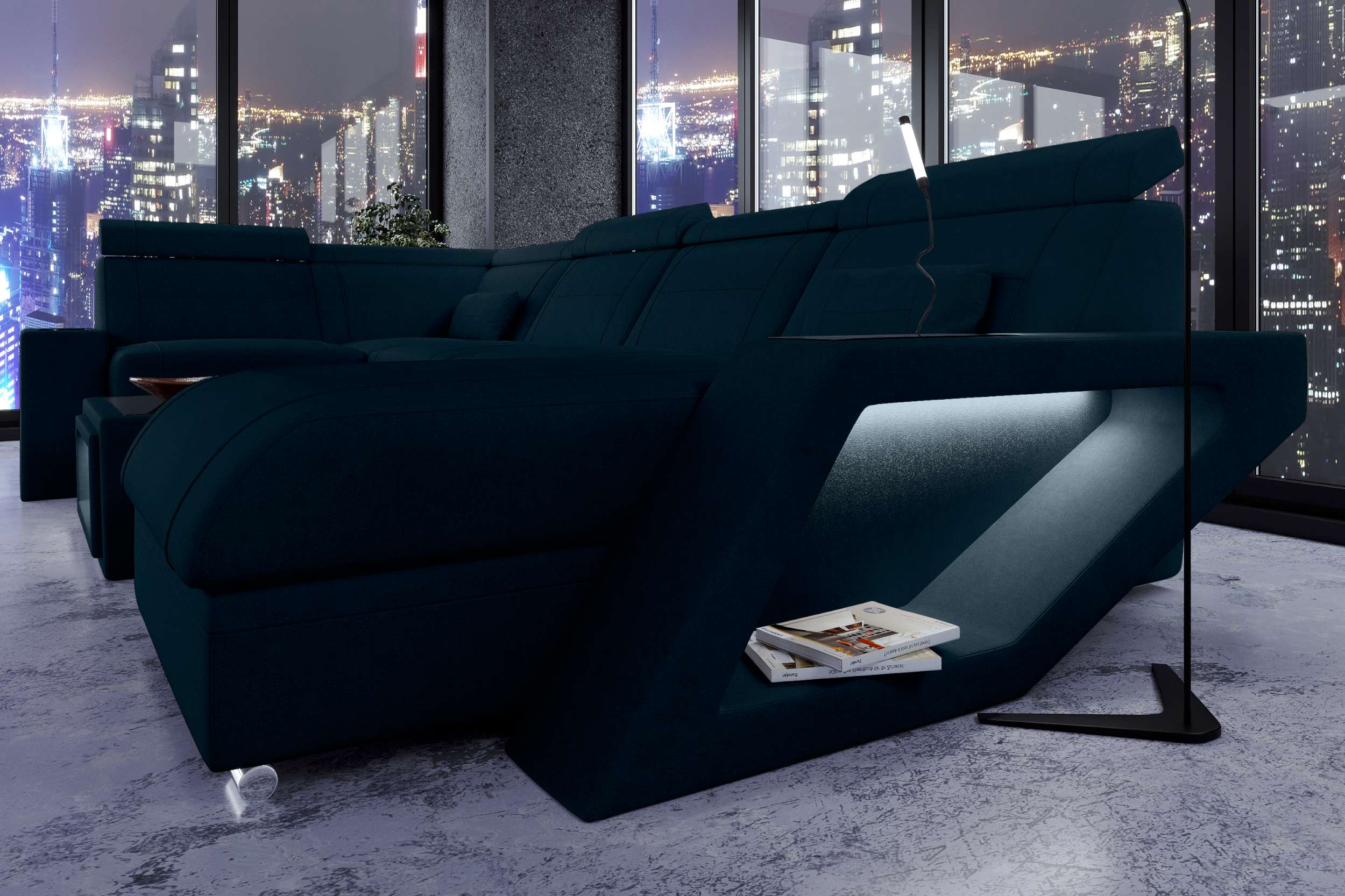 Wohnlandschaft Catania U Form Stoffsofa Blau