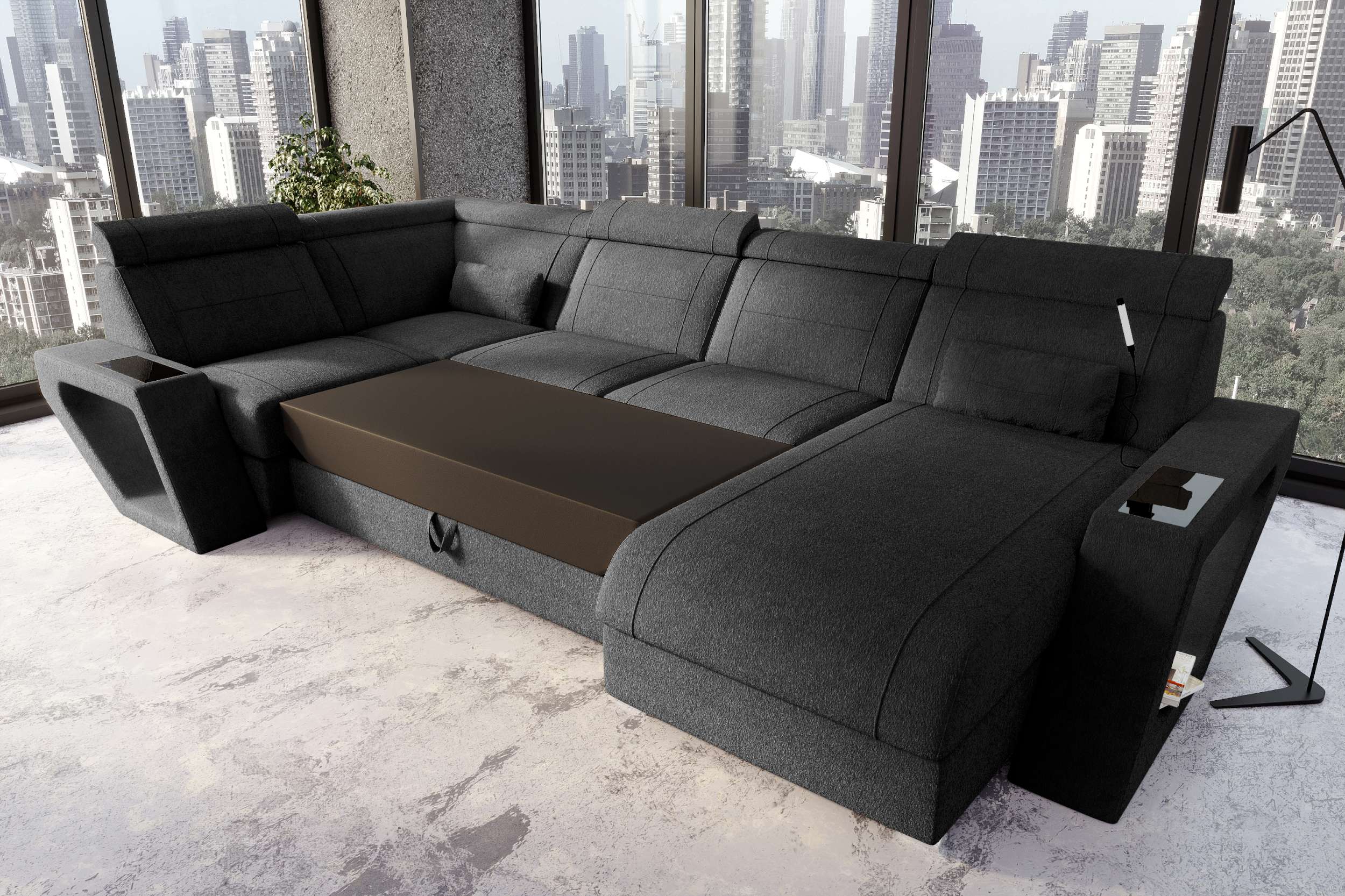 Wohnlandschaft Catania U Form Stoffsofa Blau