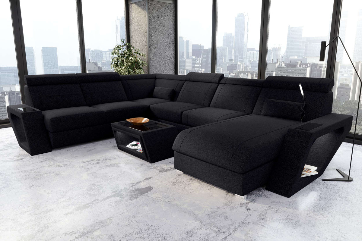 XXL Wohnlandschaft Catania Stoffsofa Schwarz