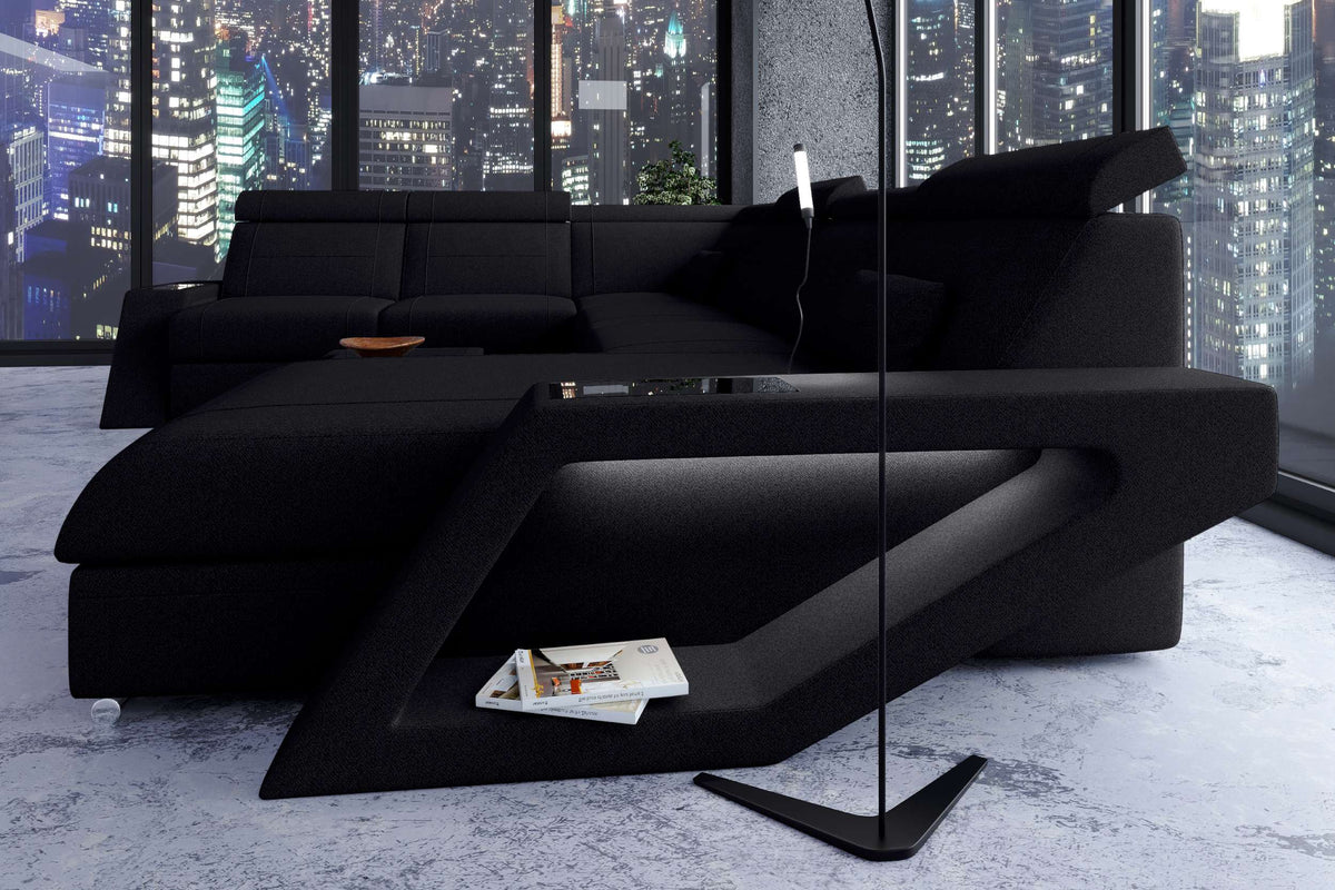 XXL Wohnlandschaft Catania Stoffsofa Schwarz