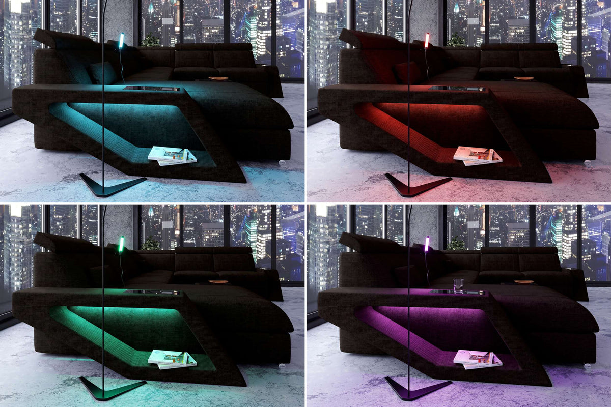 XXL Wohnlandschaft Catania Stoffsofa Schwarz