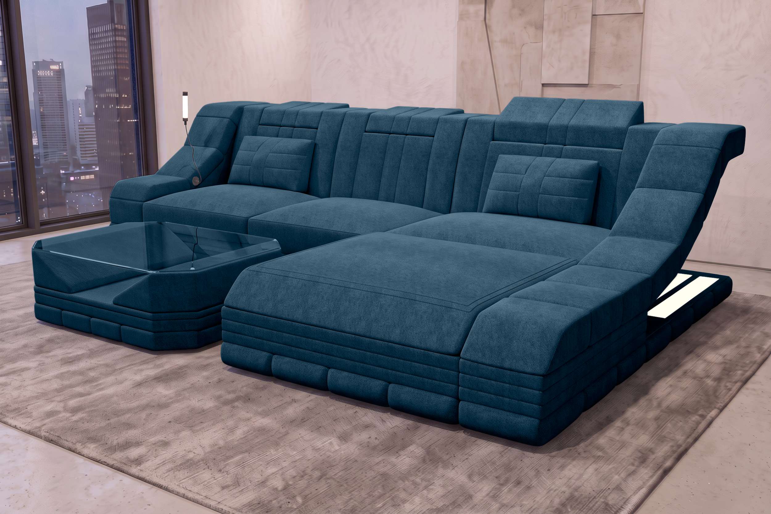 Ecksofa Turino L Form Stoffsofa Blau