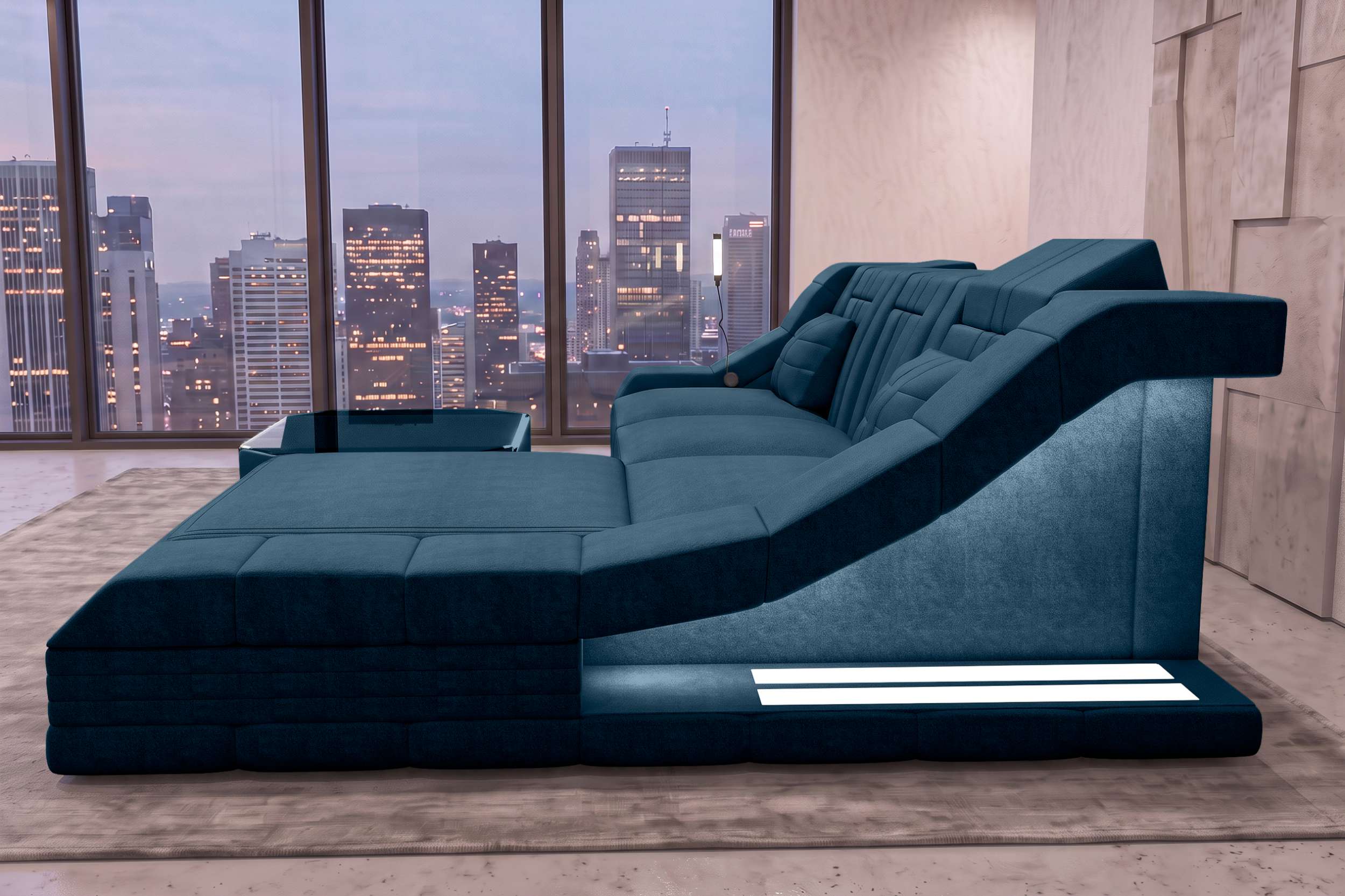 Ecksofa Turino L Form Stoffsofa Blau