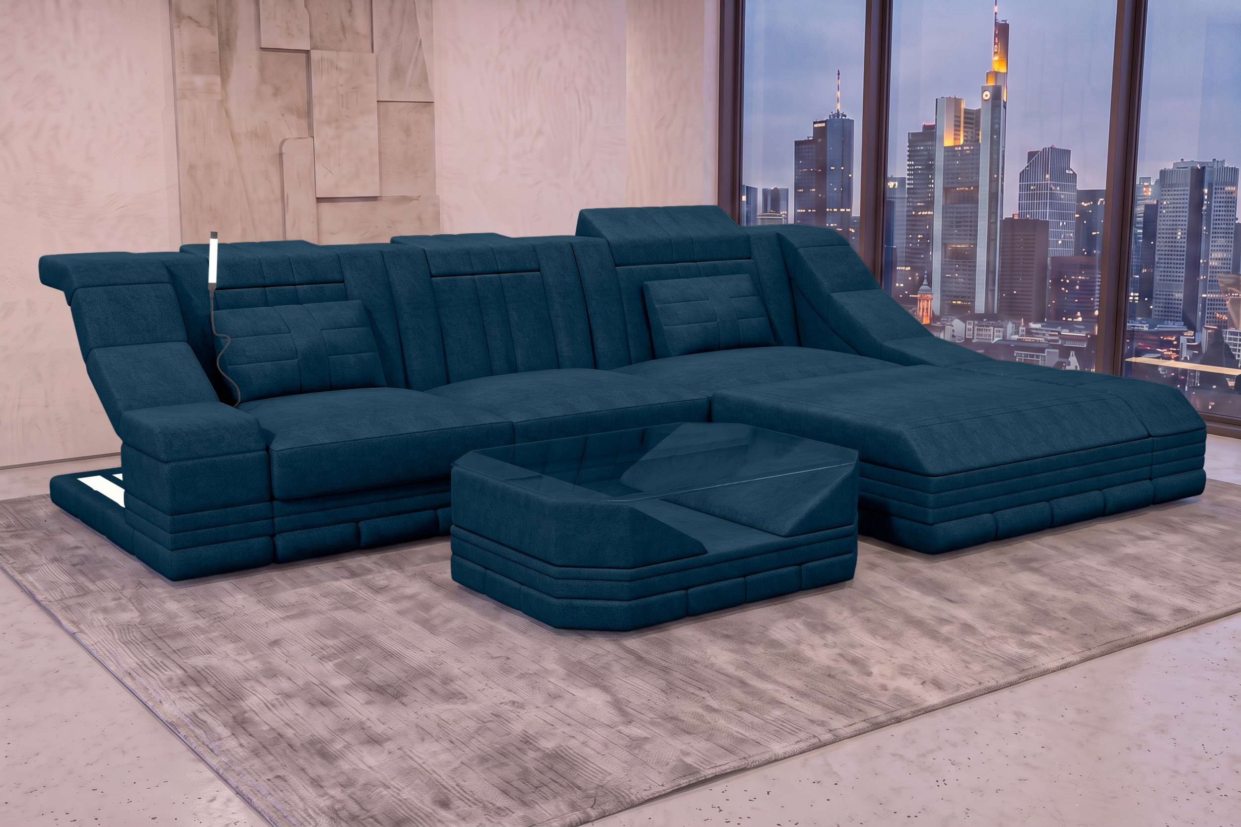 Ecksofa Turino L Form Stoffsofa Blau