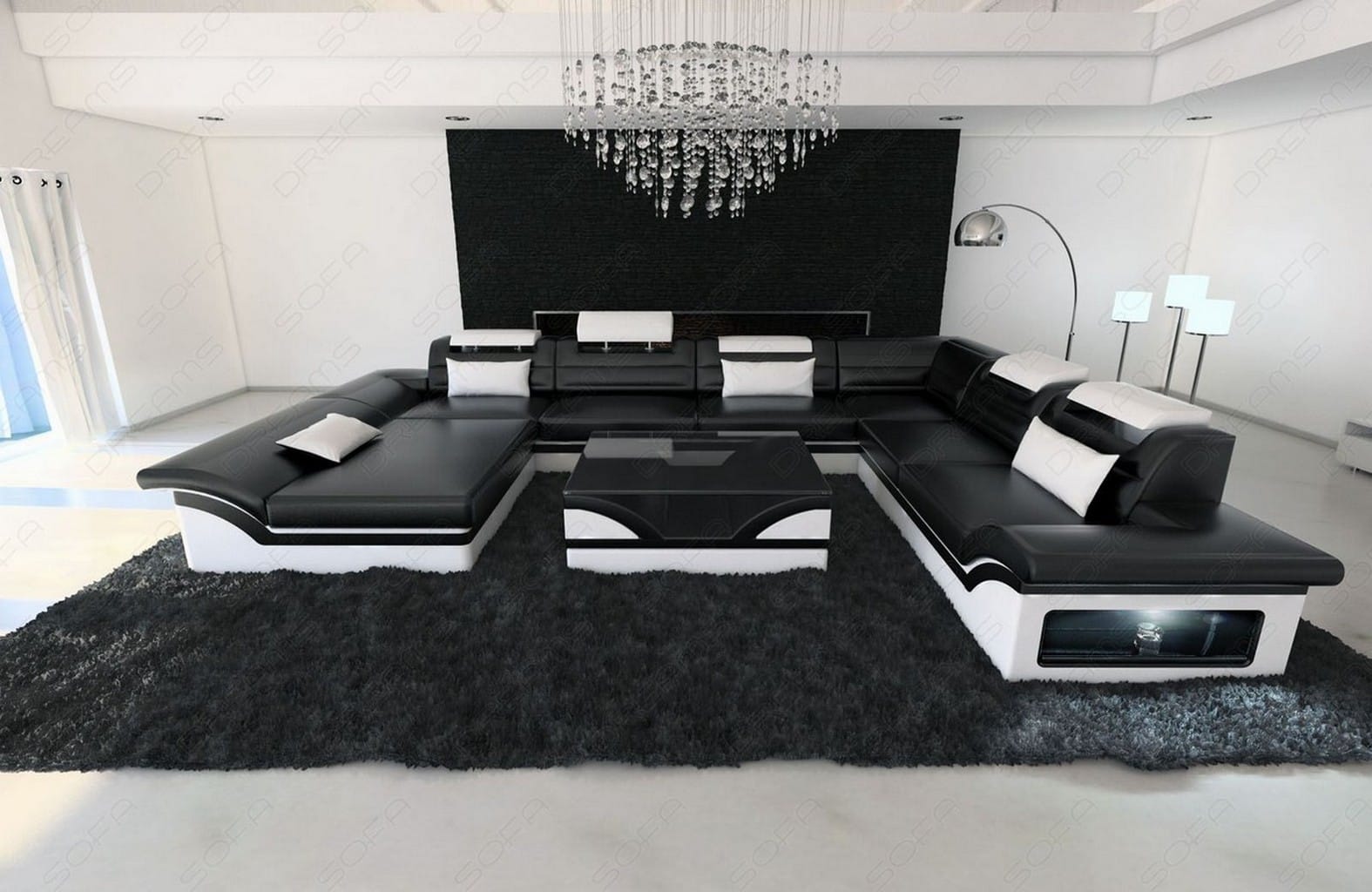 Enzo XXL Ledercouch Schwarz-Weiß mit LED - Ansicht 5