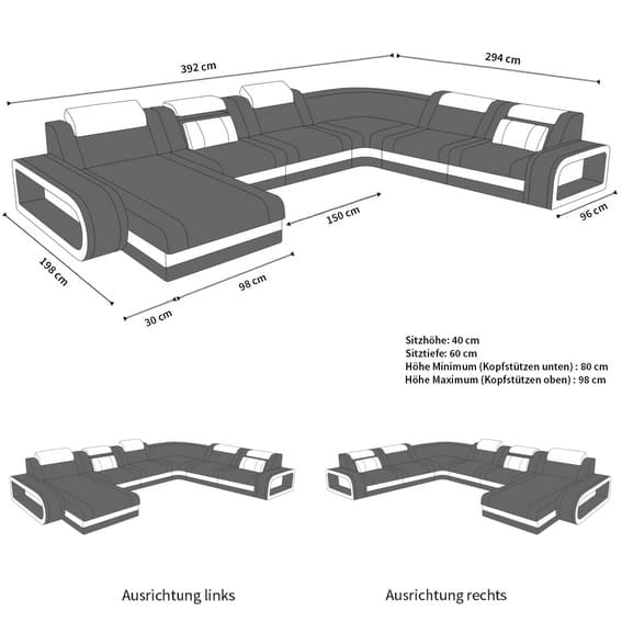 Leder Wohnlandschaft Berlin XXL Schwarz-Weiß - Ansicht 3