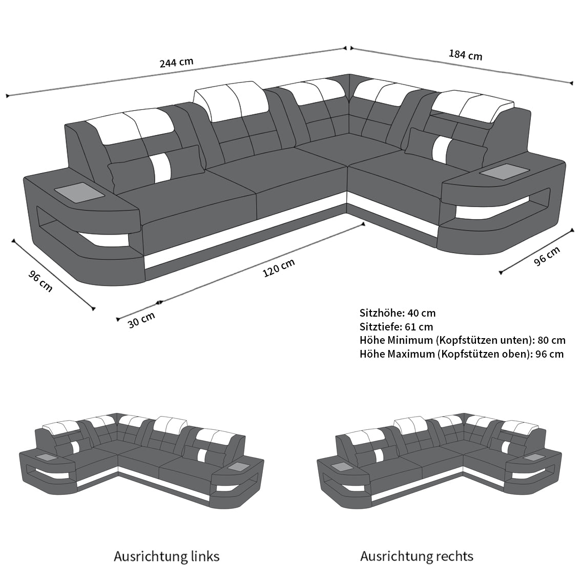 Mini Designersofa Como L-Form Leder für Wohnzimmer - Bild 7