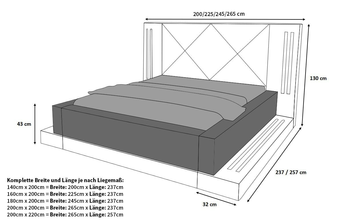 Wasserbett Casoria mit LED und moderner Polsterung Beige-Weiß