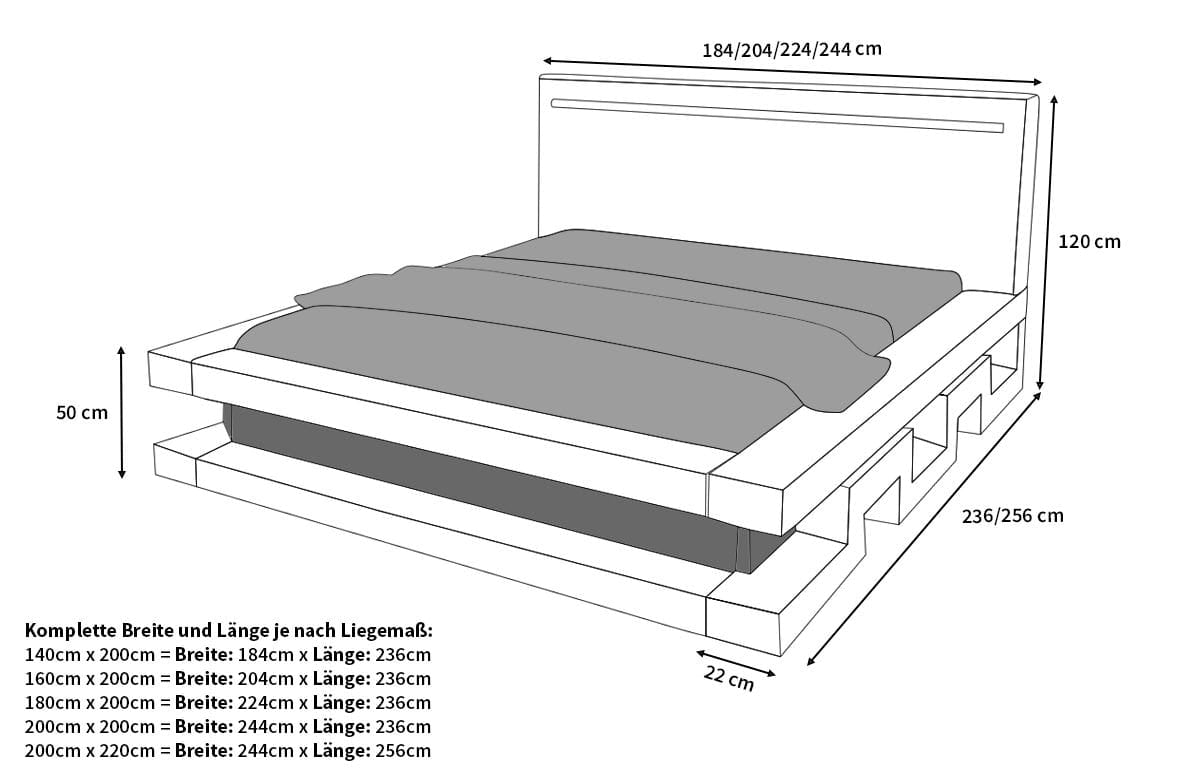 Wasserbett Faenza mit LED und stufigem Design Beige-Weiß