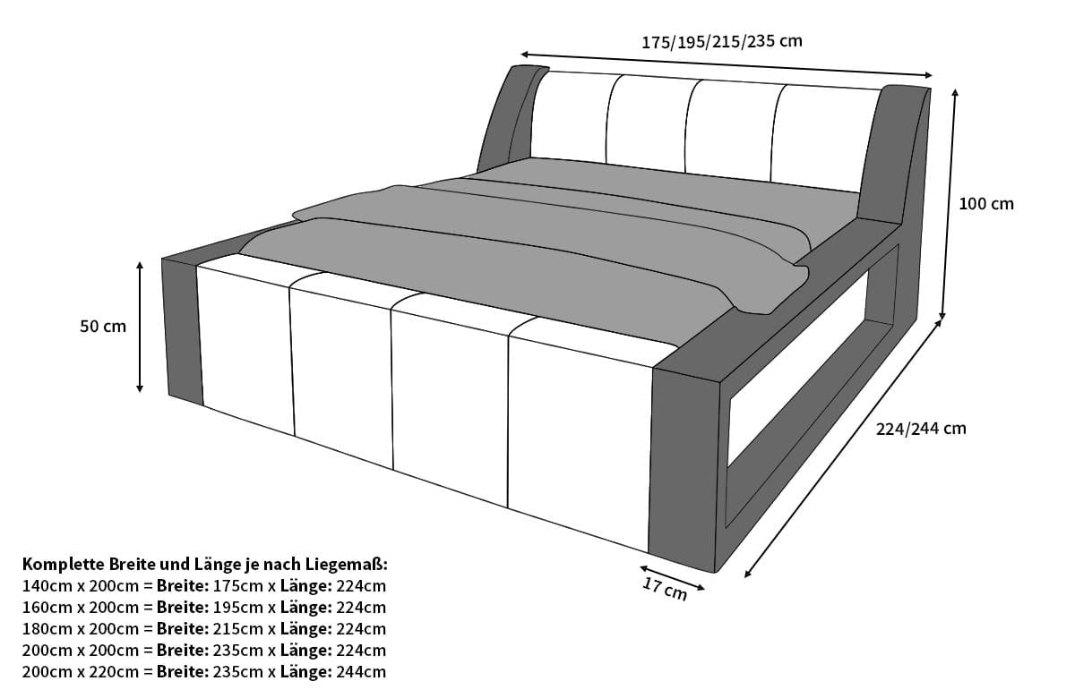 Wasserbett Fermo mit LED und markanter Struktur Beige-Weiß