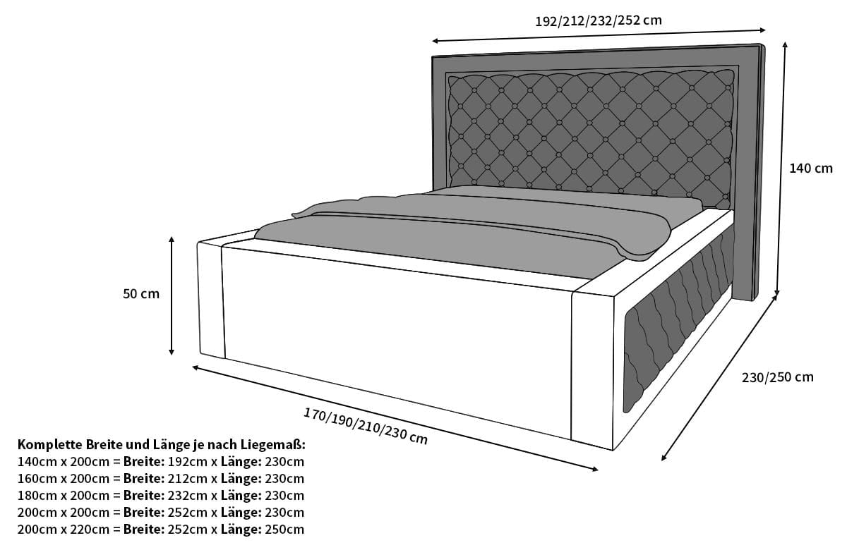 Wasserbett Varese mit Steppung und LED-Kopfteil Beige
