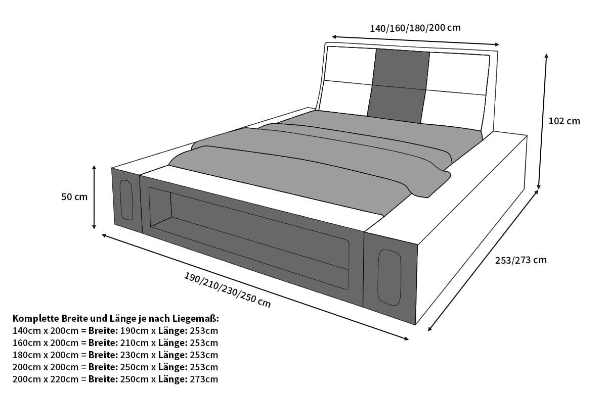 Wasserbett Venosa mit LED und großen Seitenboxen Beige-Weiß