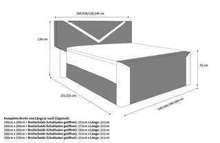 Boxspringbett Lyon Stoff Elfenbein-Schwarz