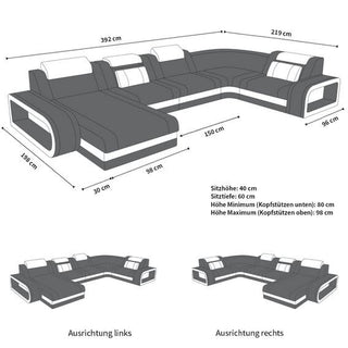 Sofa Wohnlandschaft Berlin U-Form Kunstleder Sandbeige-Dunkelbraun mit USB-Anschluss.