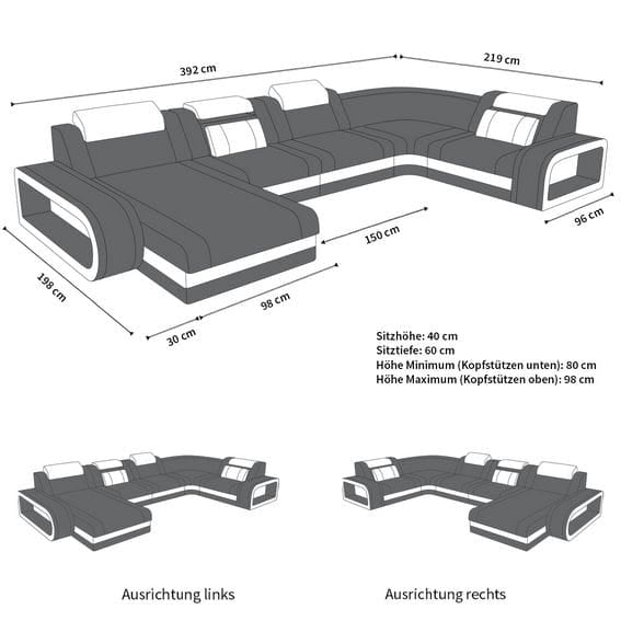 Sofa Wohnlandschaft Berlin U-Form Kunstleder Sandbeige-Dunkelbraun mit USB-Anschluss.
