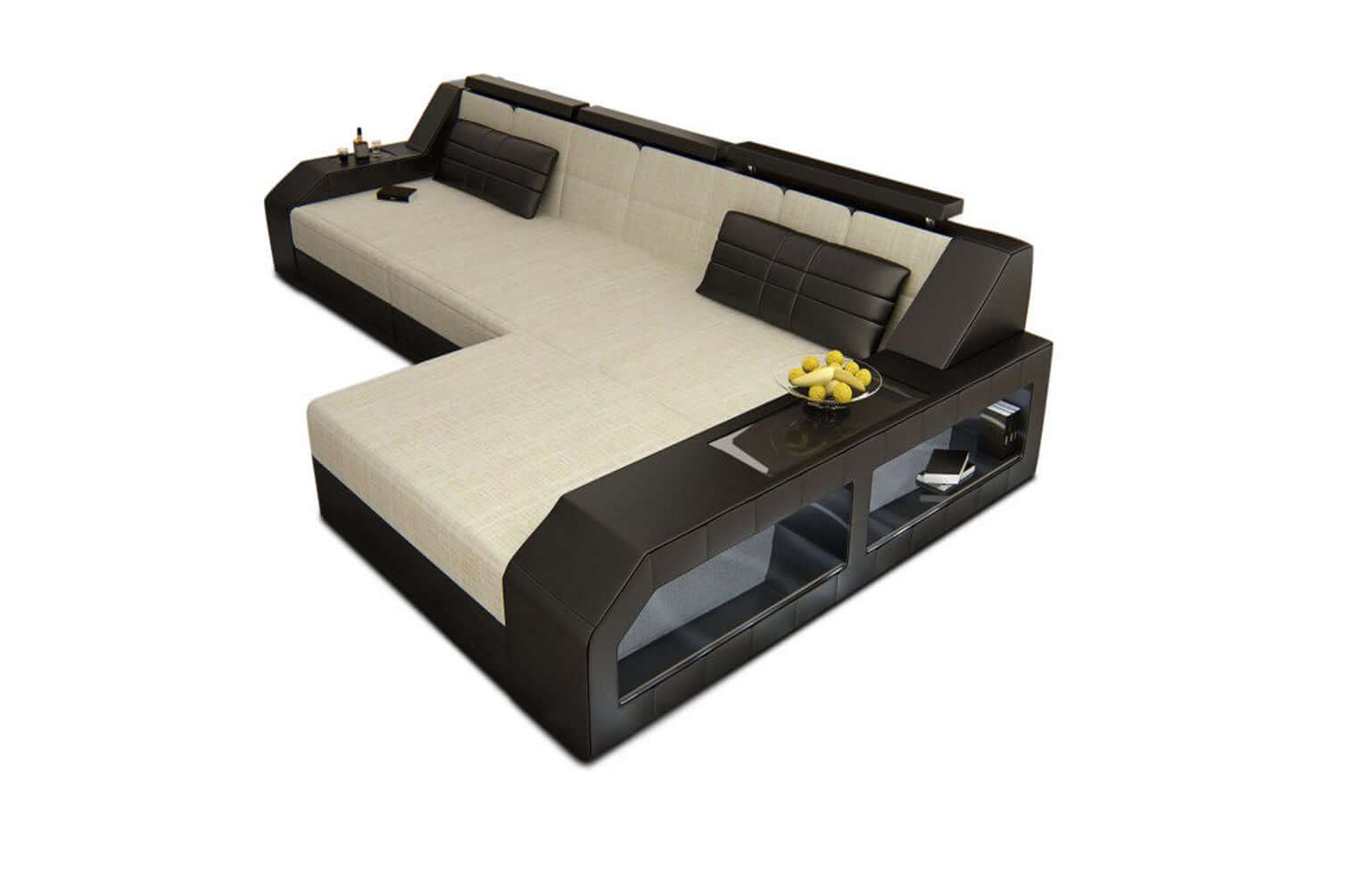 Ecksofa Arezzo L-Form aus Stoff Macchiato-Schwarz