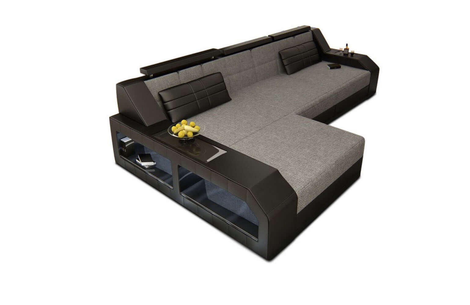 Polster-Couch Arezzo L-Form mit LED-Beleuchtung Grau-Schwarz
