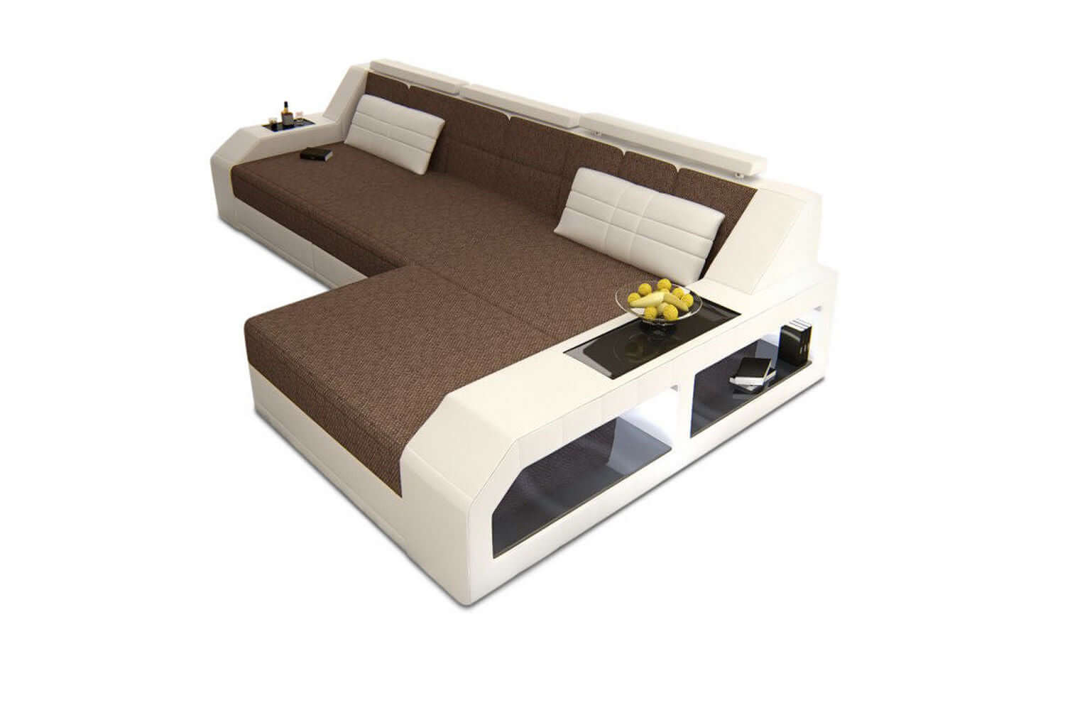 Ecksofa Arezzo L-Form aus Stoff braun-weiß