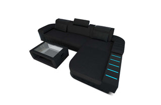 Leder-Stoff Couch Bellagio L-Form mit LED in Strukturstoff und der Farbe Schwarzgrau und Schwarz - Ausrichtung rechts