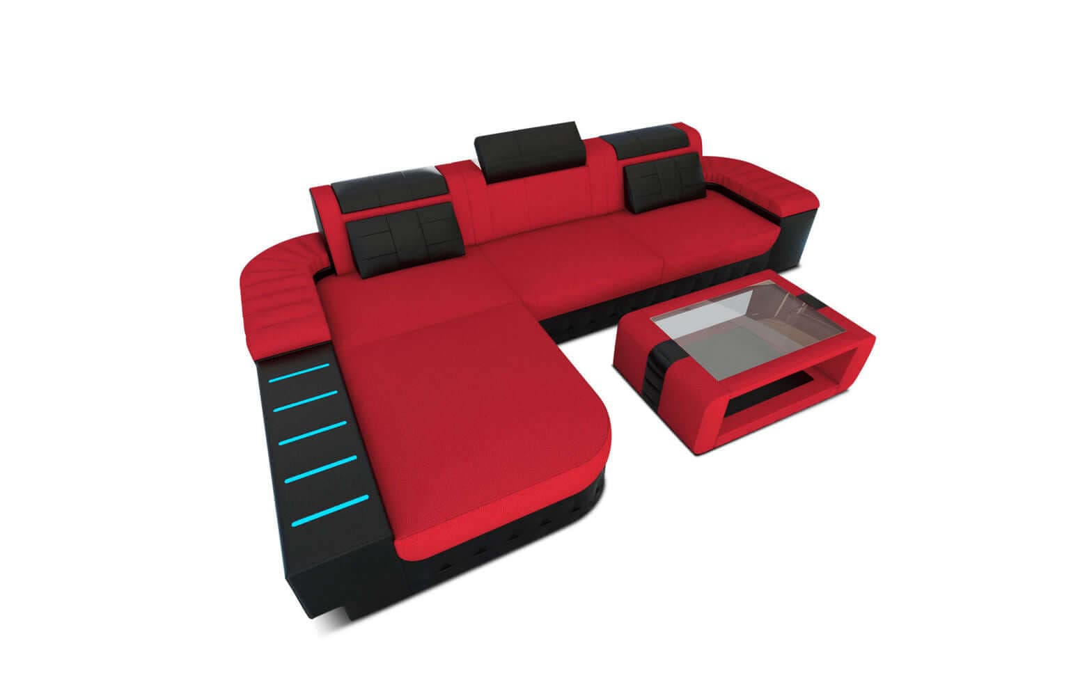 Ecksofa Bellagio L-Form aus Stoff Rot-Schwarz