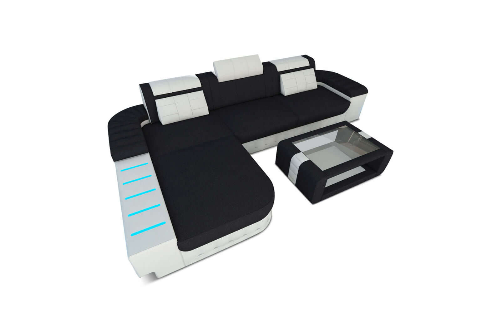 Ecksofa Bellagio L Form aus Stoff schwarz-weiß