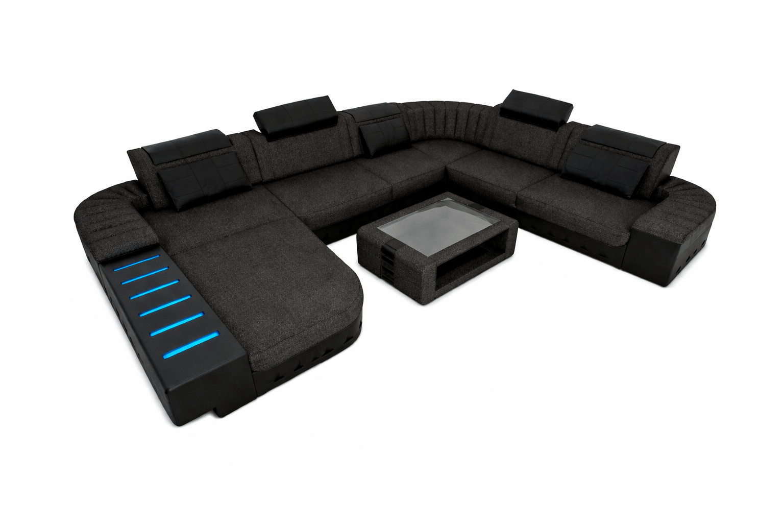 XXL Stoff Wohnlandschaft Bellagio U-Form schwarzgrau-schwarz