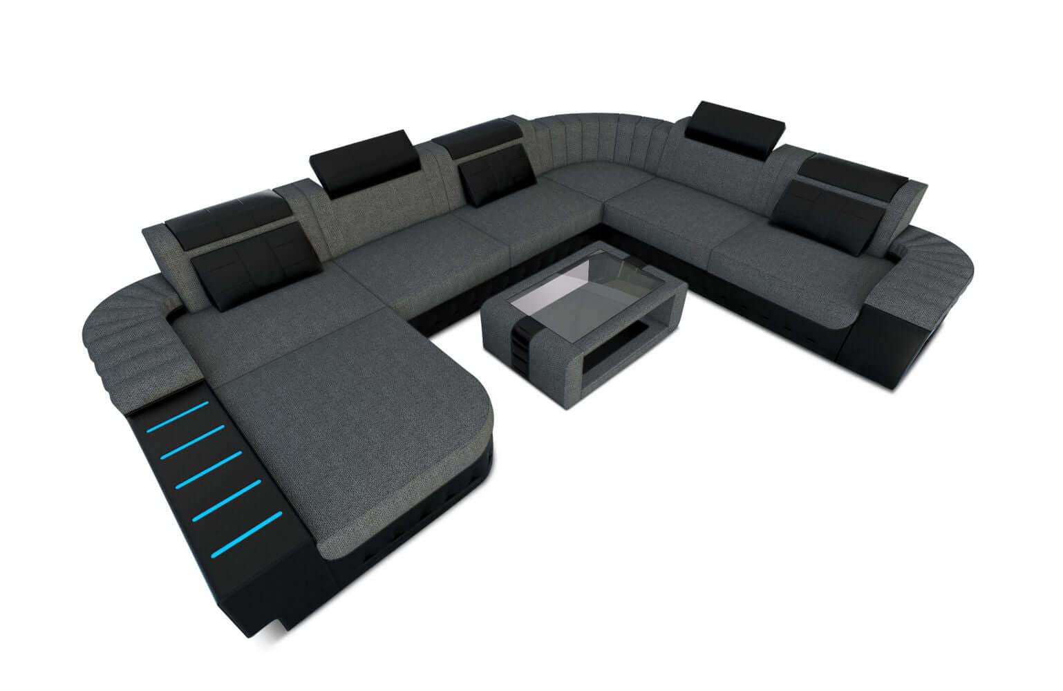 XXL Stoff Wohnlandschaft Bellagio U-Form Grau-Schwarz