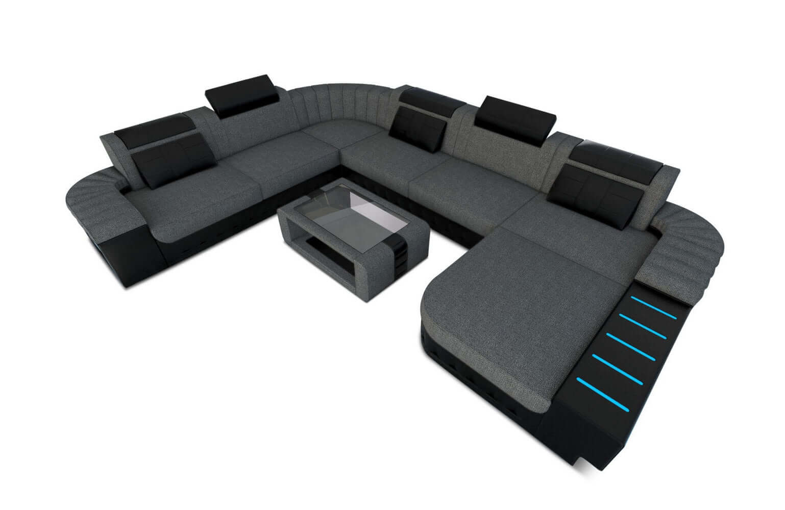 Mega Stoff-Wohnlandschaft Bellagio XXL mit LED Grau-Schwarz