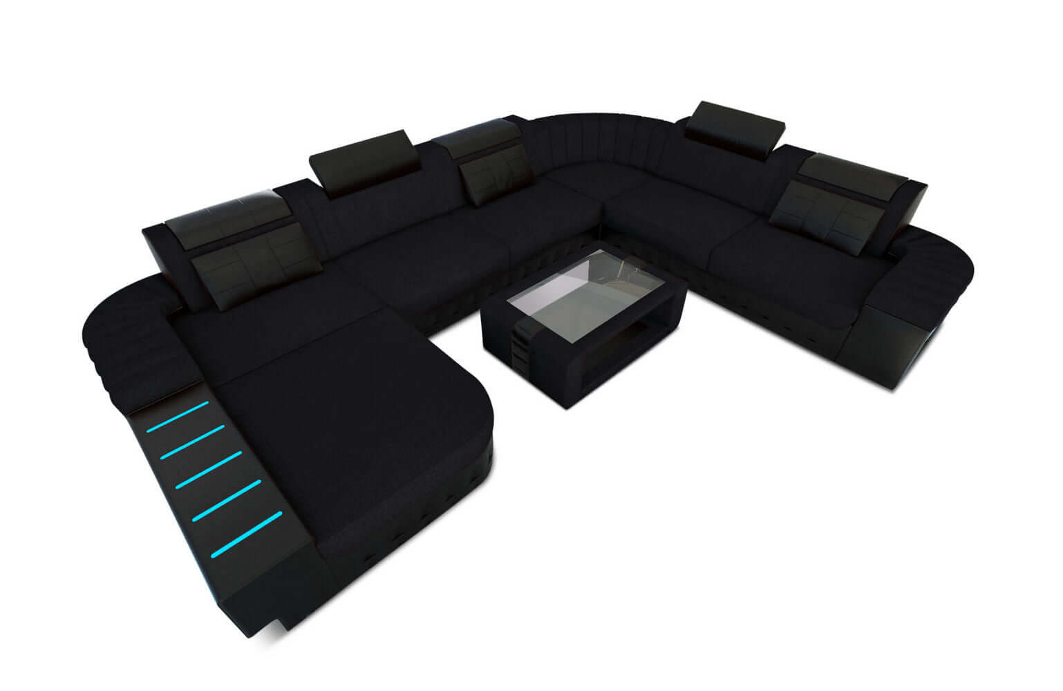 Mega Stoff-Wohnlandschaft Bellagio XXL mit LED Schwarz-Schwarz