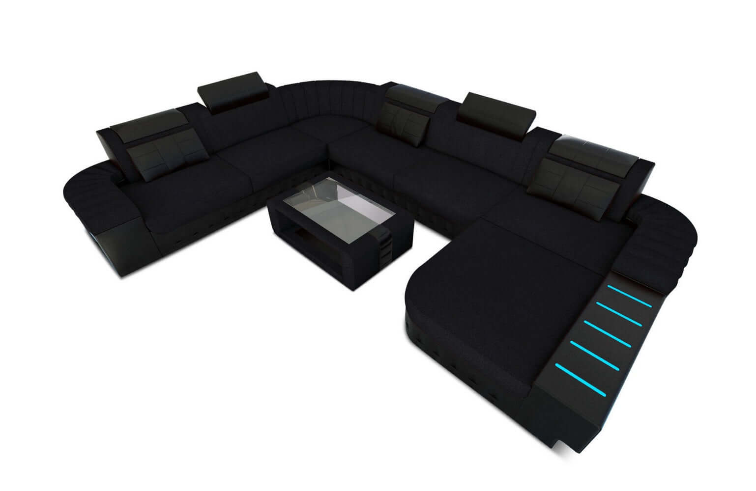 Mega Stoff-Wohnlandschaft Bellagio XXL mit LED Schwarz-Schwarz