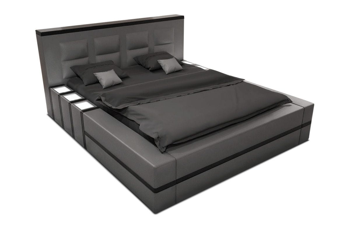 Luxus Boxspringbett Asti mit Beleuchtung Grau-Schwarz