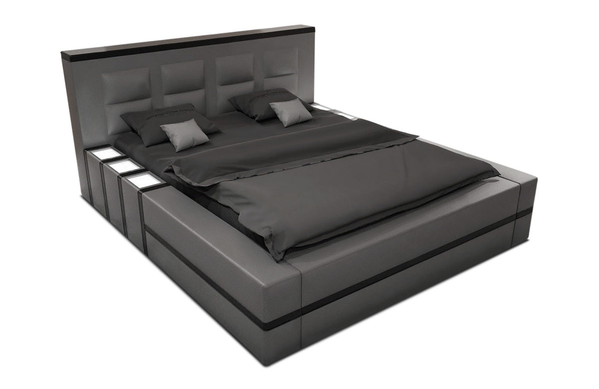 Wasserbett Asti mit LED und hohem Polsterkopfteil Grau-Schwarz