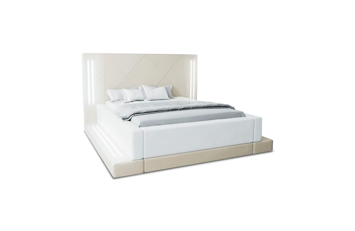 Wasserbett Casoria mit LED und moderner Polsterung Beige-Weiß