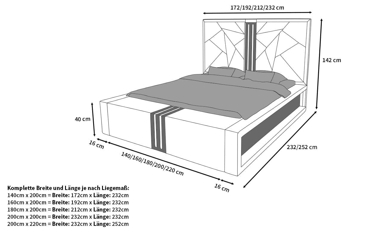 Wasserbett Imperia mit LED und eleganter Linienführung Sandbeige-Weiß