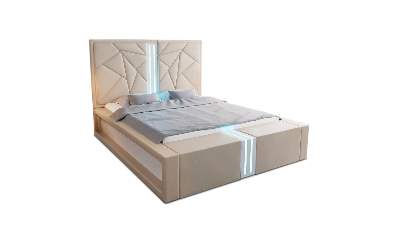 Wasserbett Imperia mit LED und eleganter Linienführung Sandbeige-Weiß
