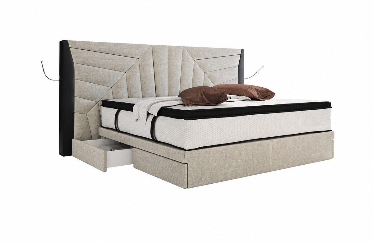 Boxspringbett Monaco Stoffbezug Elfenbein-Schwarz