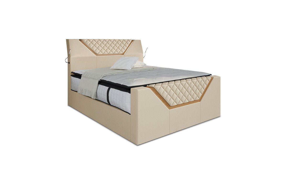 Boxspringbett Nantes Leder Beige-Sandbeige
