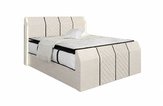 Boxspringbett Paris aus Strukturstoff in Elfenbein-Schwarz als Freisteller