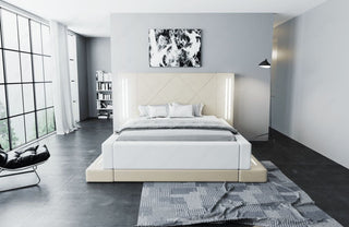 Wasserbett Casoria mit LED und moderner Polsterung Beige-Weiß