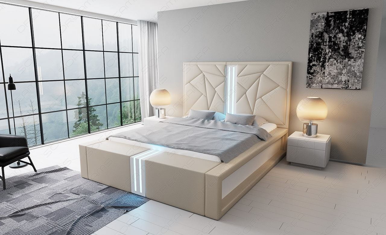 Wasserbett Imperia mit LED und eleganter Linienführung Sandbeige-Weiß