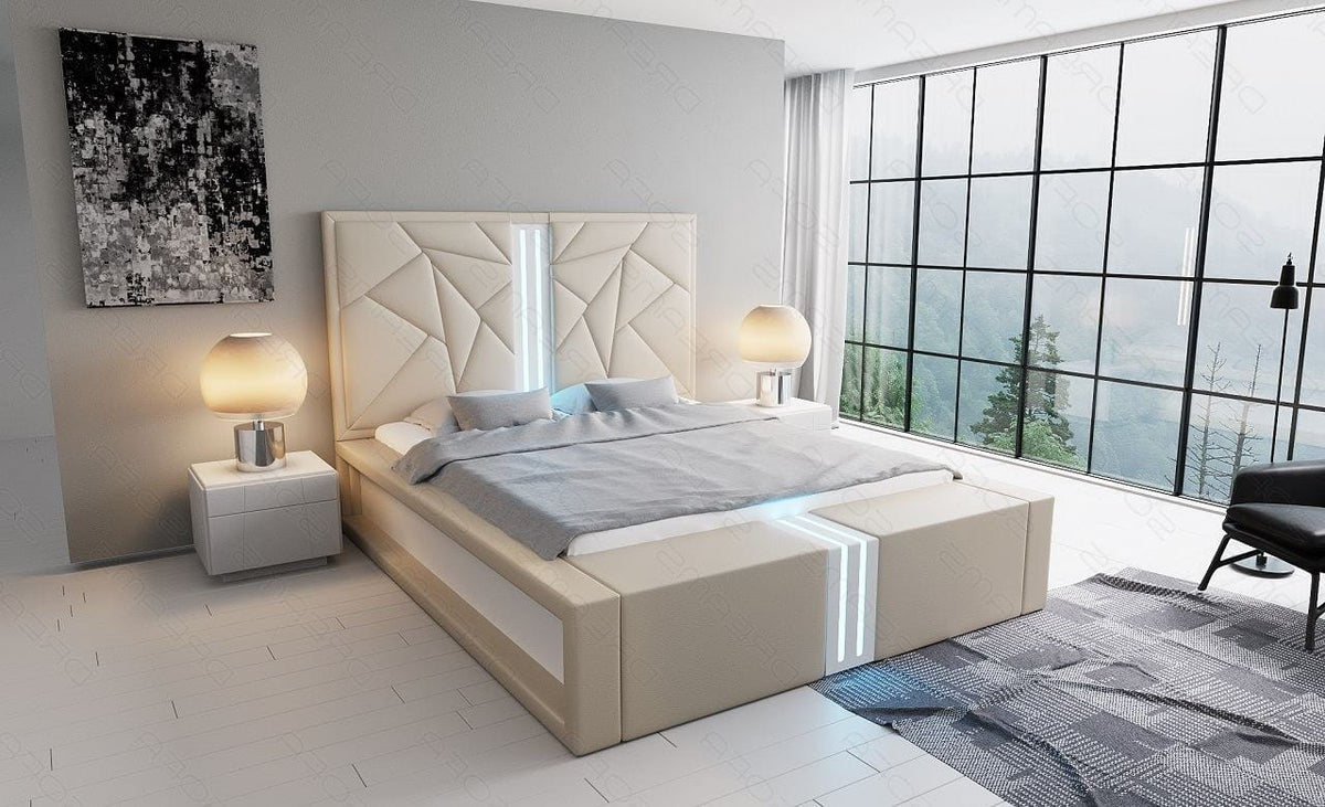 Wasserbett Imperia mit LED und eleganter Linienführung Sandbeige-Weiß
