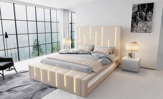 Wasserbett Milona mit LED im Kopf- und Fußteil Beige-Weiß