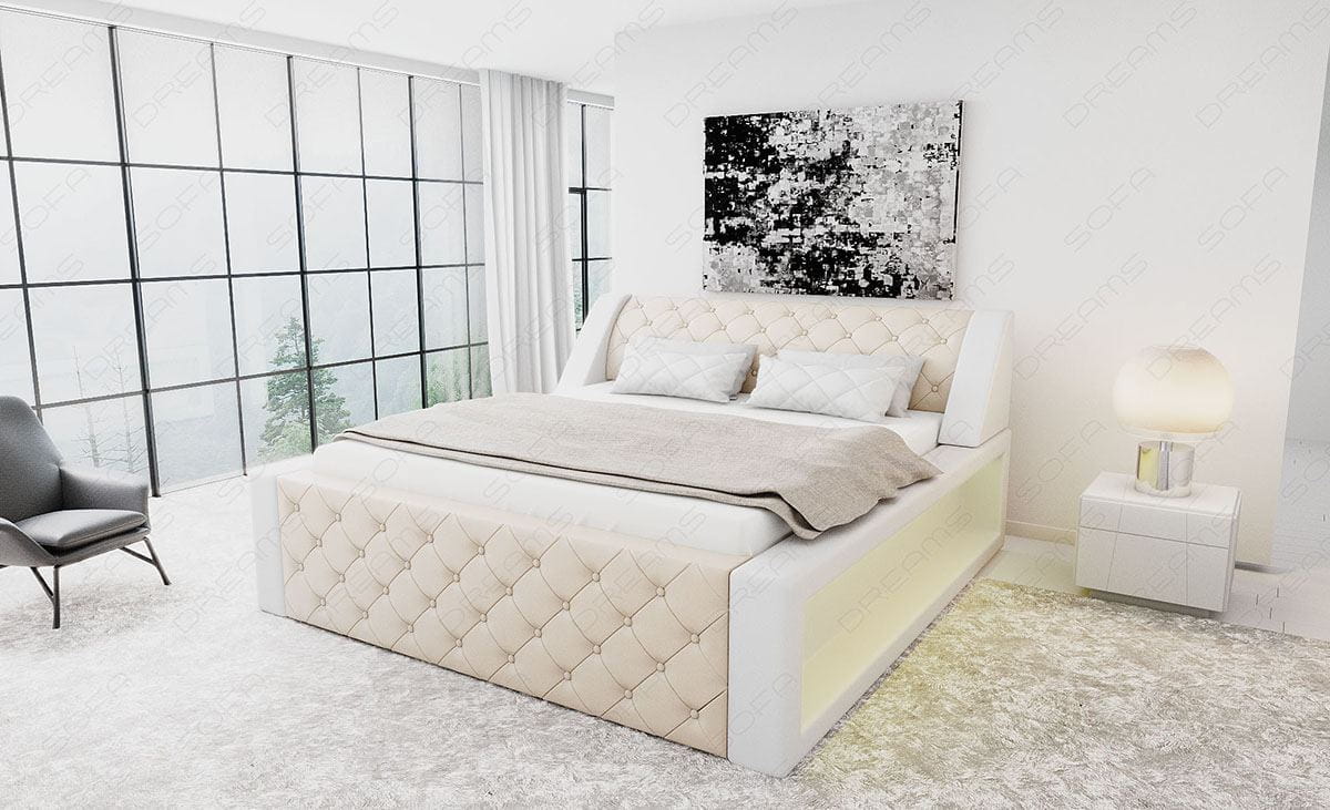 Wasserbett Arezzo mit LED und markanten Linien Beige-Weiß