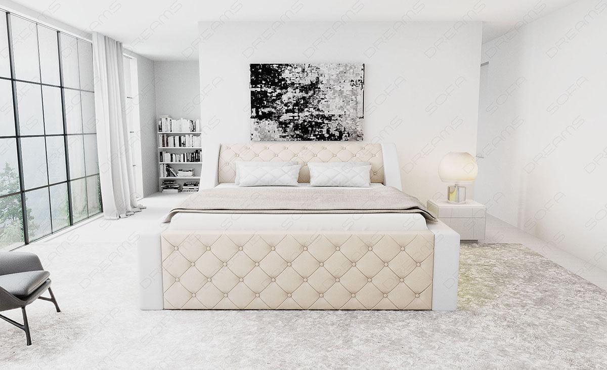 Wasserbett Arezzo mit LED und markanten Linien Beige-Weiß