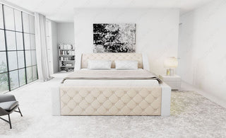 Wasserbett Arezzo mit LED und markanten Linien Beige-Weiß
