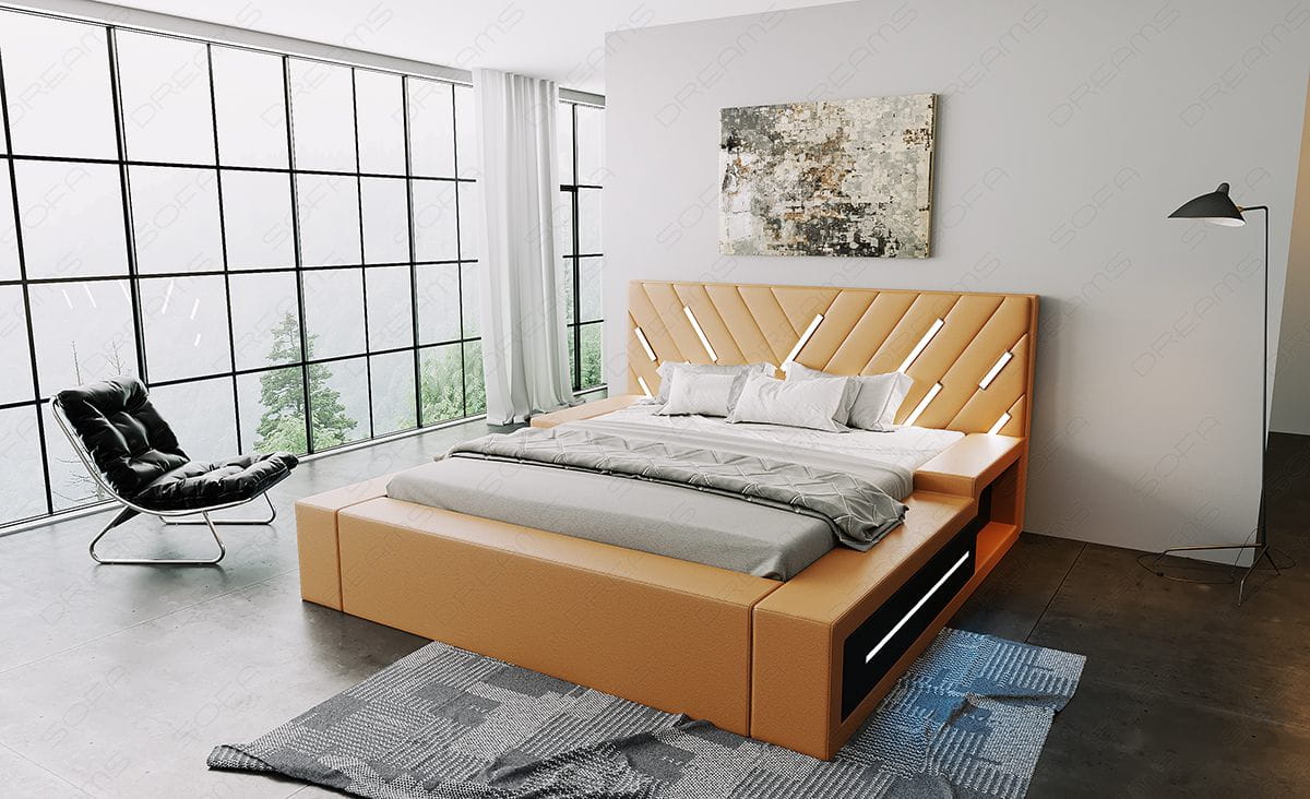 Wasserbett Contrada mit LED und zweifarbigem Design Beige-Weiß