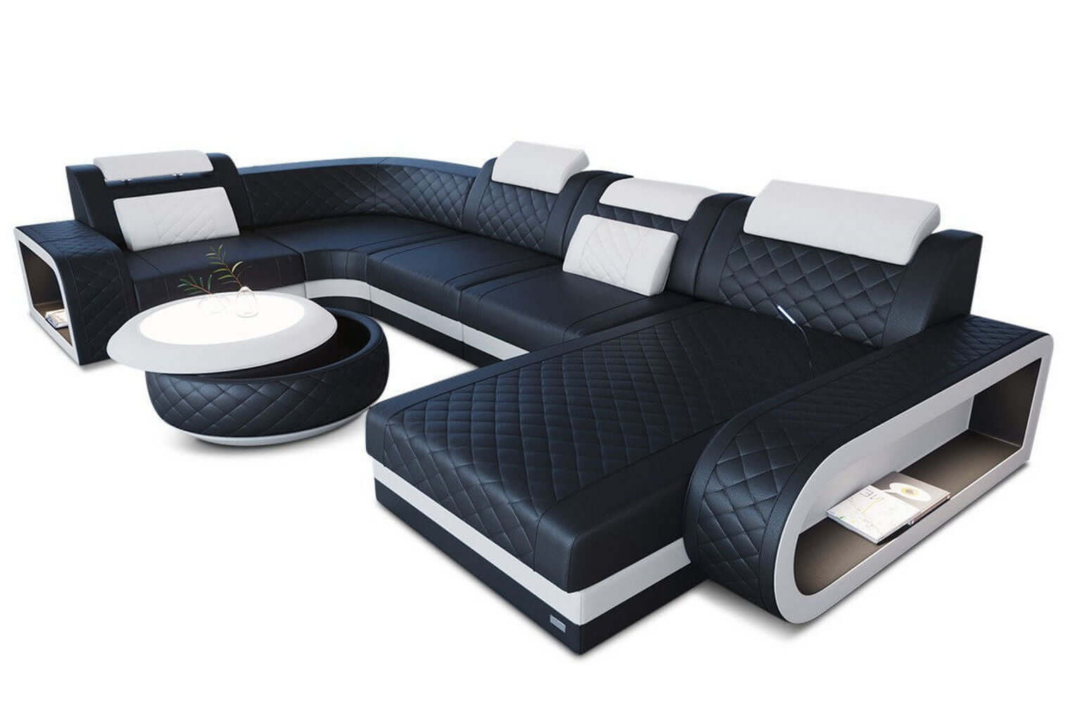 Mini Leder Wohnlandschaft Berlin U-Form Schwarz-Weiß