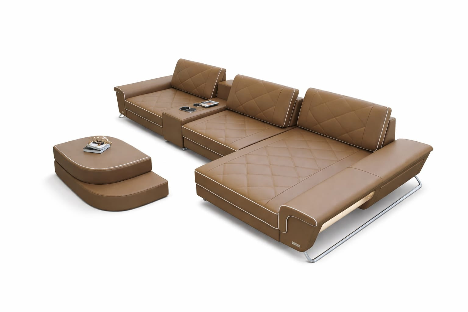 Ecksofa Bari – Eleganz in Leder sandbeige-weiß