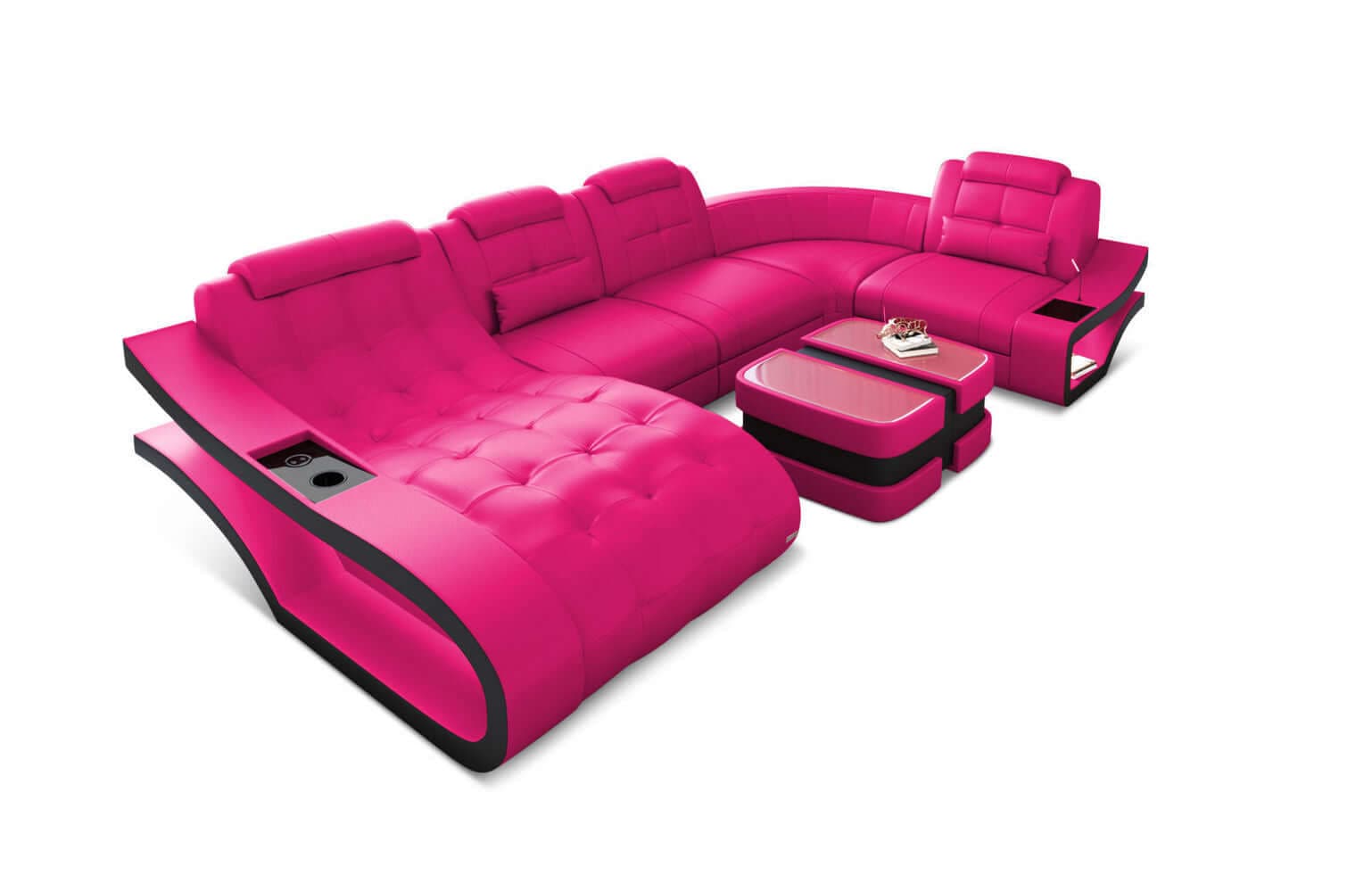Leder Wohnlandschaft Elegante – Komfort pur pink-schwarz